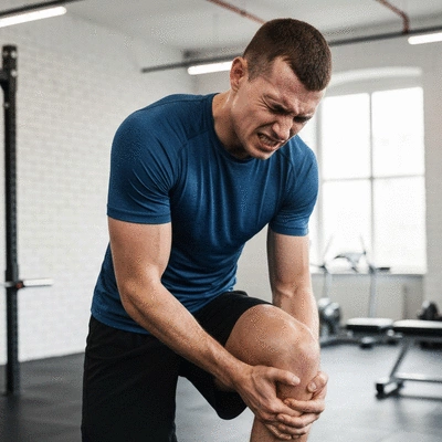 Person experiencing muscle cramps from dehydration during exercise