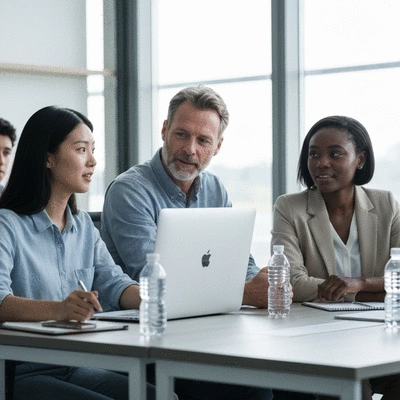 Diverse group of professionals collaborating in modern office